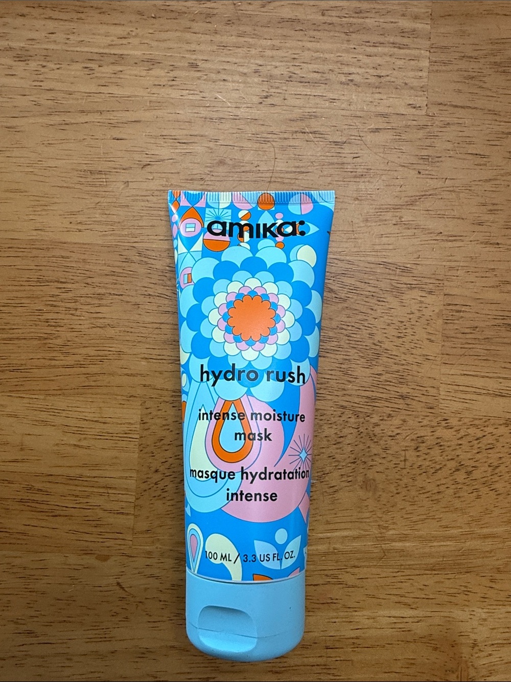 amika Hydro Rush Intense Moisture Mask - Blue and Orange Packaging